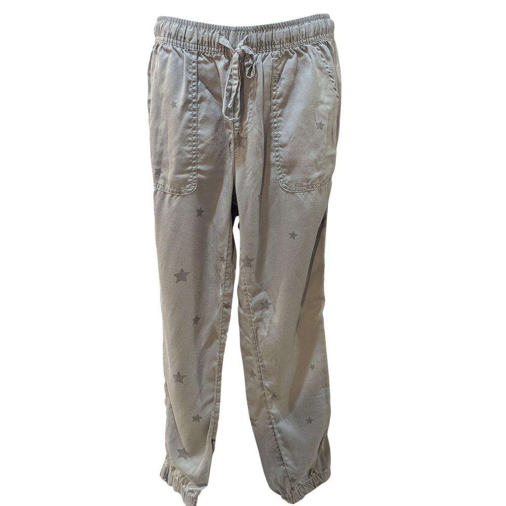 C&C California Star Print Joggers Grey Lyocell Elastic Waist Zip Cuff Pants XS